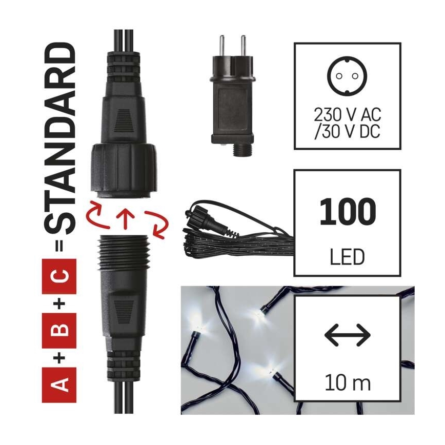 LED-Weihnachtskette für den Außenbereich 100xLED/15m IP44 kaltweiß