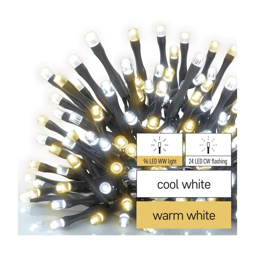 LED-Weihnachtskette für den Außenbereich 120xLED/2 Funktionen 17m IP44 warm/kalt weiß