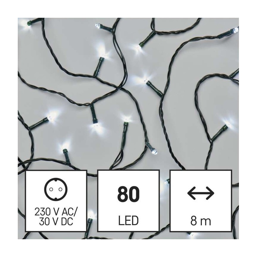 LED-Weihnachtskette für den Außenbereich 80xLED/13m IP44 kaltweiß