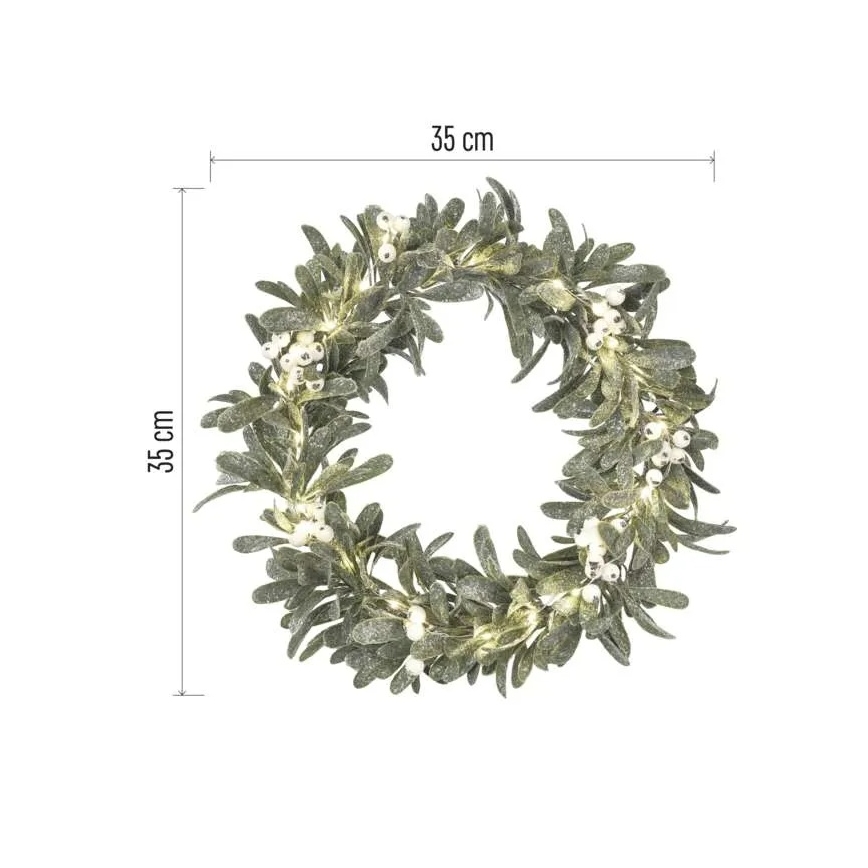 LED-Weihnachtskranz, 25 LEDs, 3×AA, Ø 35 cm