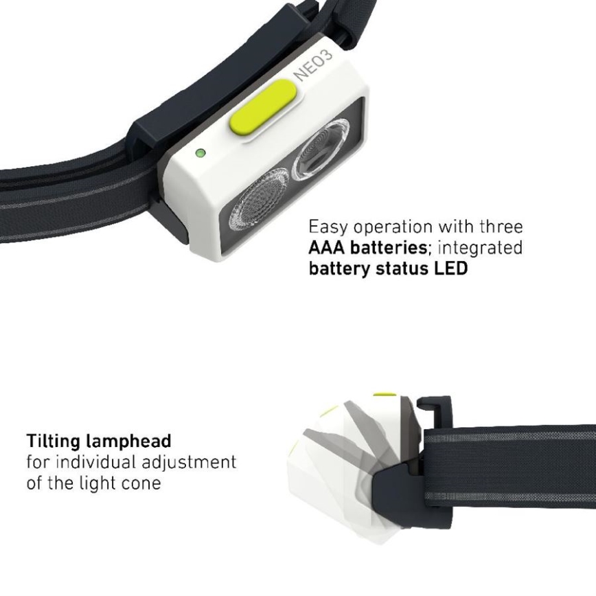 Ledlenser NEO3 - dimmbare LED-Stirnlampe LED/3xAAA IP54 400 lm 20 h schwarz/weiß