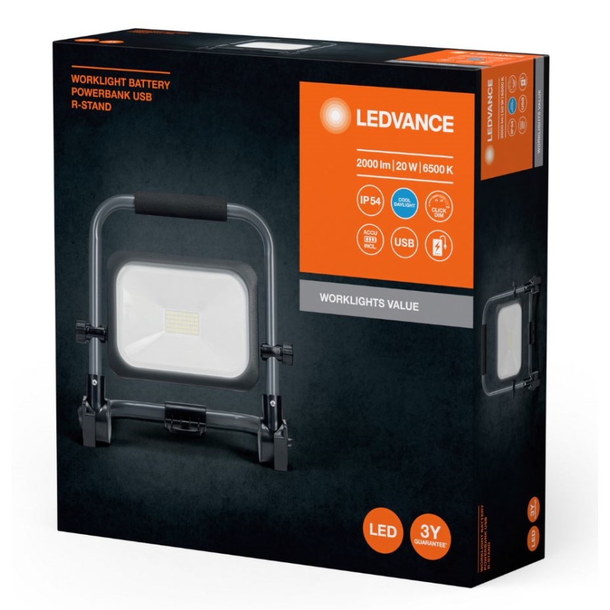 Ledvance - Dimmbarer, aufladbarer LED-Outdoor-Strahler WORKLIGHT BATTERY LED/20W/5V 2200 mAh IP54