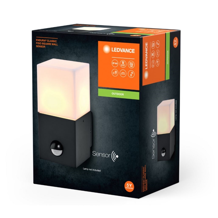 Ledvance - Außenwandleuchte mit Sensor FIGO SQUARE 1xE27/20W/230V