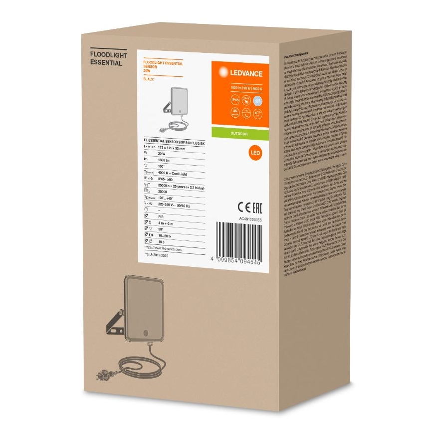 Ledvance - LED-Wandstrahler für den Außenbereich mit Sensor FLOODLIGHT LED/20W/230V IP65