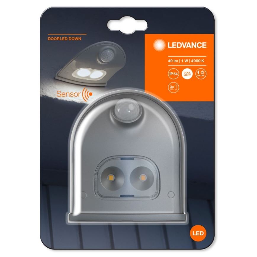 Ledvance - LED Außenwandleuchte mit Sensor DOORLED LED/1W/3xAA IP54