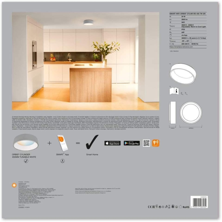 Ledvance - LED-Dimmer-Deckenleuchte SMART+ CYLINDER LED/24W/230V 3,000K-6,500K Wi-Fi