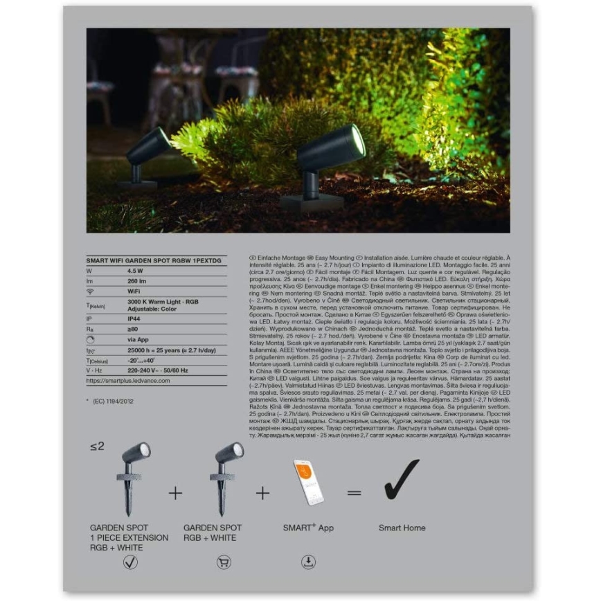 Ledvance - LED RGBW Außenleuchte  SMART+ SPOT LED/4,5W/230V IP65 Wi-Fi