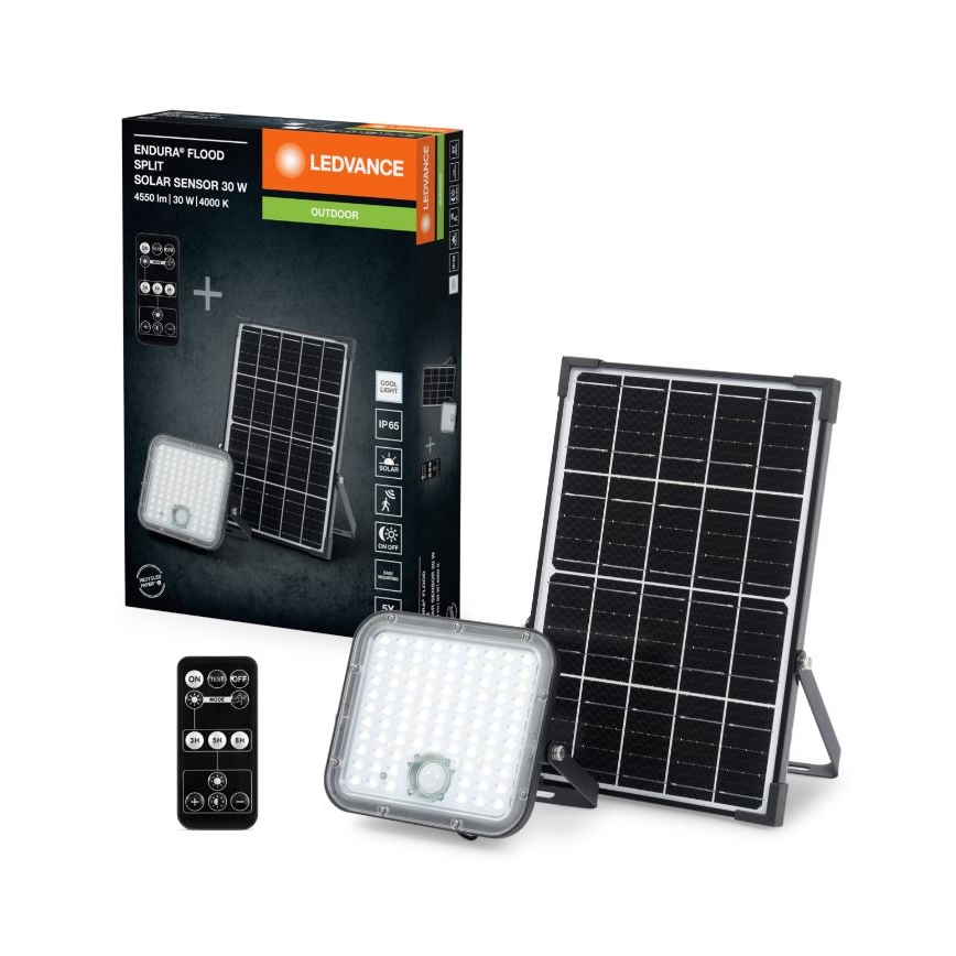 Ledvance - Dimmbarer LED-Solarstrahler mit Sensor FLOOD SPLIT LED/30W/6,4V 5000 mAh IP65 + Fernbedienung