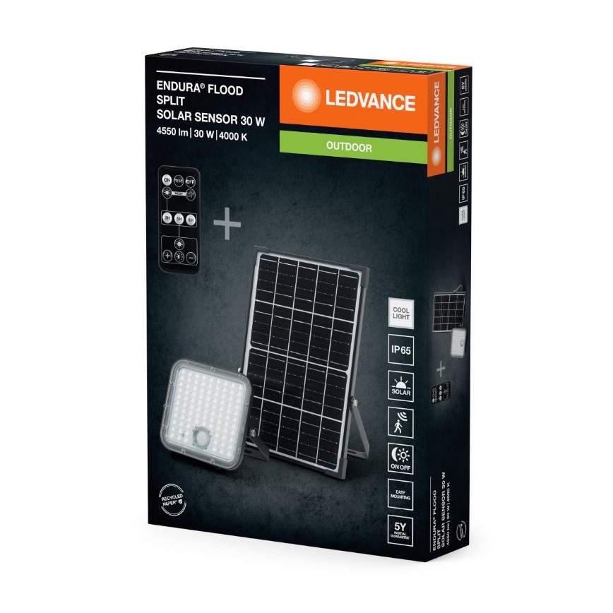 Ledvance - Dimmbarer LED-Solarstrahler mit Sensor FLOOD SPLIT LED/30W/6,4V 5000 mAh IP65 + Fernbedienung
