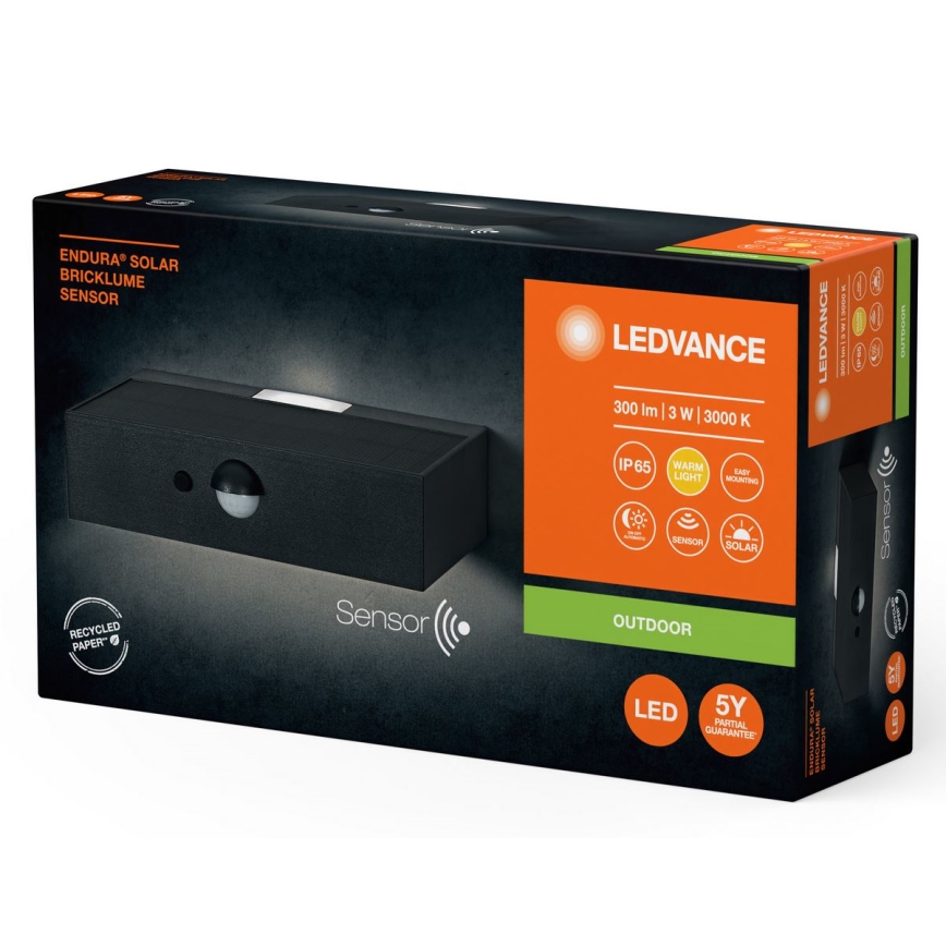 Ledvance - LED-Solarwandleuchte mit Sensor ENDURA SOLAR LED/3W/4,2V 1200 mAh IP65