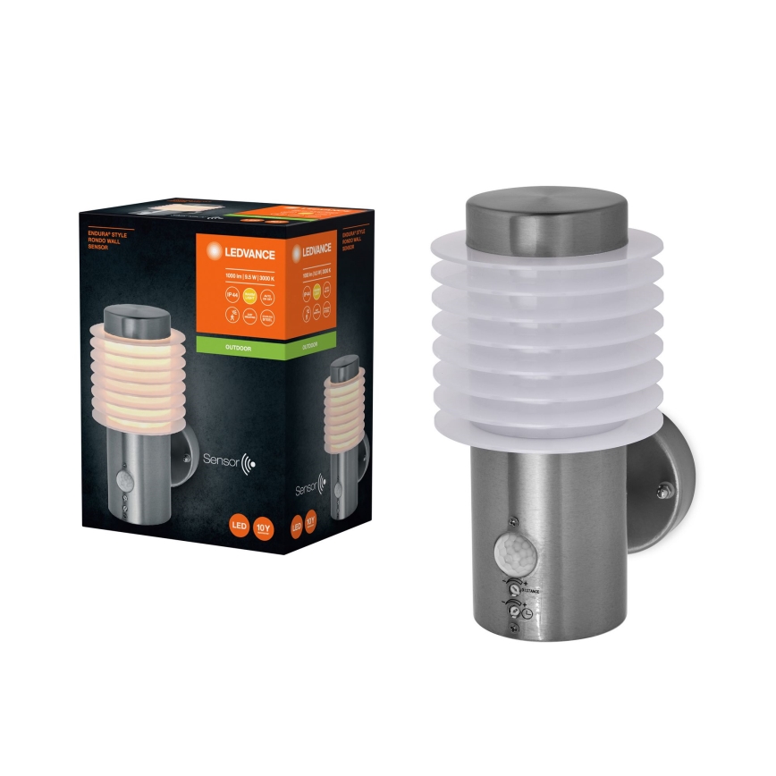 Ledvance - LED Außenwandleuchte mit Sensor ENDURA RONDO LED/9,5W/230V IP44 glänzender Chrom