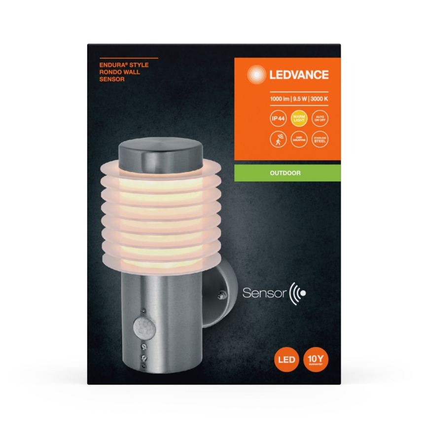 Ledvance - LED Außenwandleuchte mit Sensor ENDURA RONDO LED/9,5W/230V IP44 glänzender Chrom