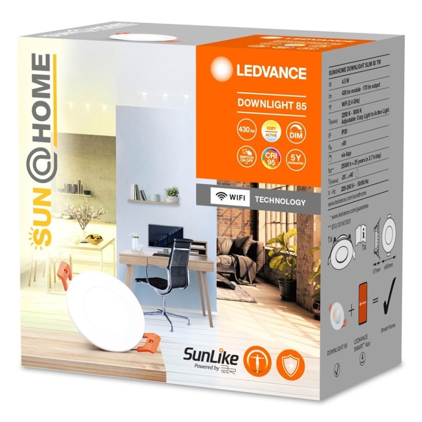 Ledvance - LED dimmbares Einbauleuchten SUN@HOME LED/4,5W/230V 2200-5000 CRI 95 Wi-Fi