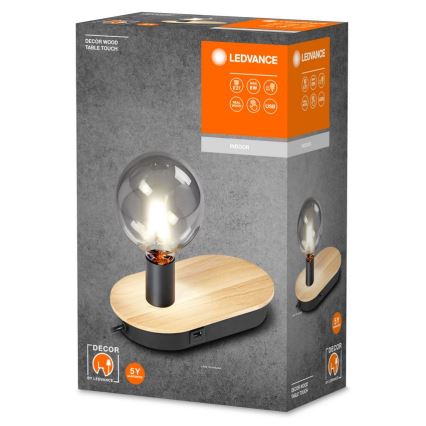 Ledvance - Touch-Tischlampe mit USB-Anschluss DECOR WOOD 1xE27/8W/230V Gummibaum