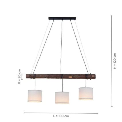 Leuchten Direkt 11238-79 - Hängeleuchte BARK 3xE27/40W/230V Holz