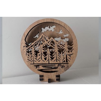 Li-Go 23583/DUB2 - LED-dimmbare Tischdekoration LED/12W/230V 20x22 cm Eiche/Berge und Wald