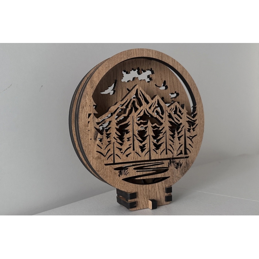 Li-Go 23583/DUB2 - LED-dimmbare Tischdekoration LED/12W/230V 20x22 cm Eiche/Berge und Wald