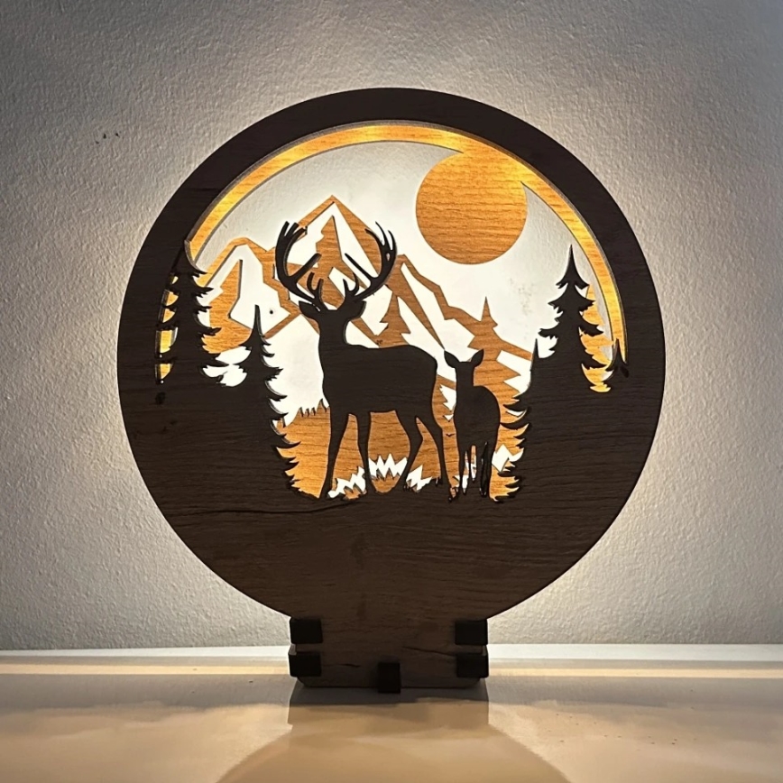 Li-Go 23592/DUB2 - Dimmbare LED-Tischdekoration LED/12W/230V 20x22 cm Eiche/Hirsch und Hirschkuh