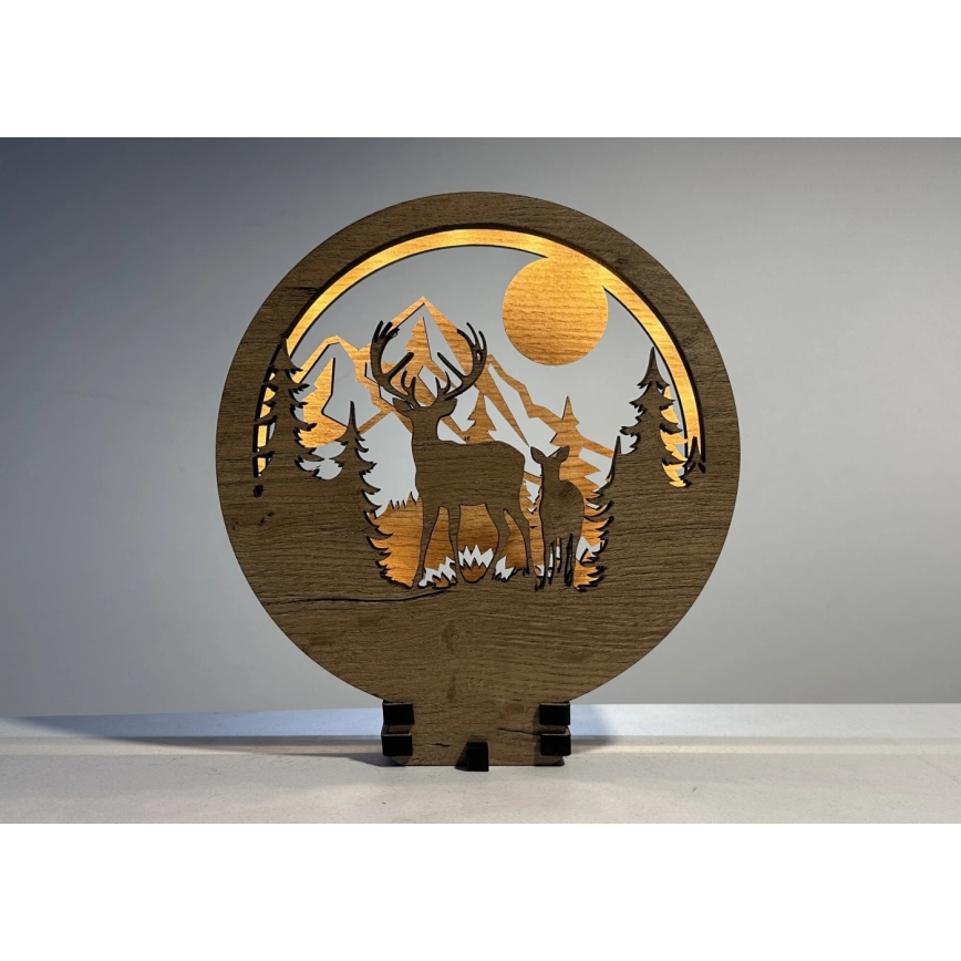 Li-Go 23592/DUB2 - Dimmbare LED-Tischdekoration LED/12W/230V 20x22 cm Eiche/Hirsch und Hirschkuh