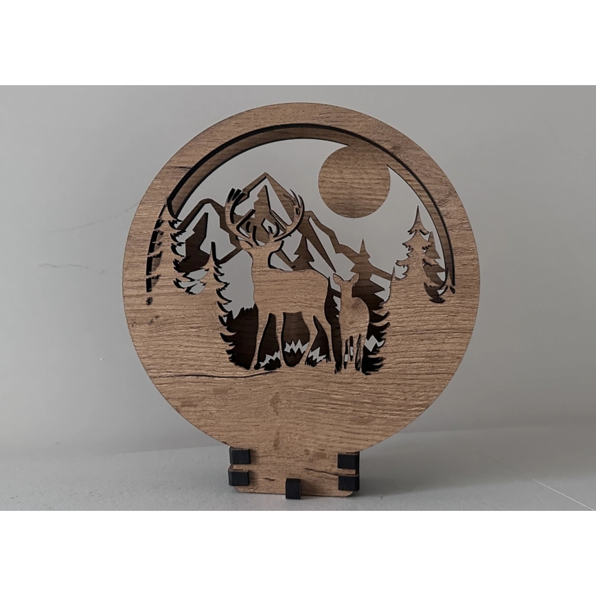 Li-Go 23592/DUB2 - Dimmbare LED-Tischdekoration LED/12W/230V 20x22 cm Eiche/Hirsch und Hirschkuh