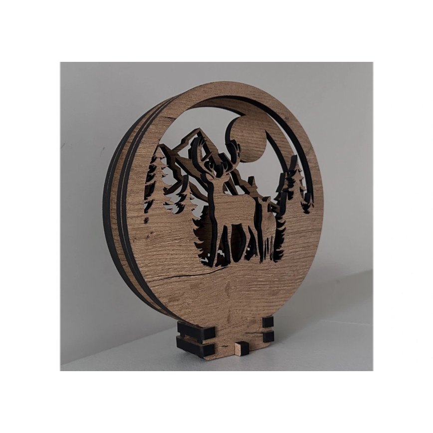 Li-Go 23592/DUB2 - Dimmbare LED-Tischdekoration LED/12W/230V 20x22 cm Eiche/Hirsch und Hirschkuh