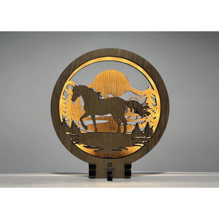 Li-Go 23598/DUB2 - Dimmbare LED-Tischdekoration LED/12W/230V 20x22 cm Eiche/Pferd