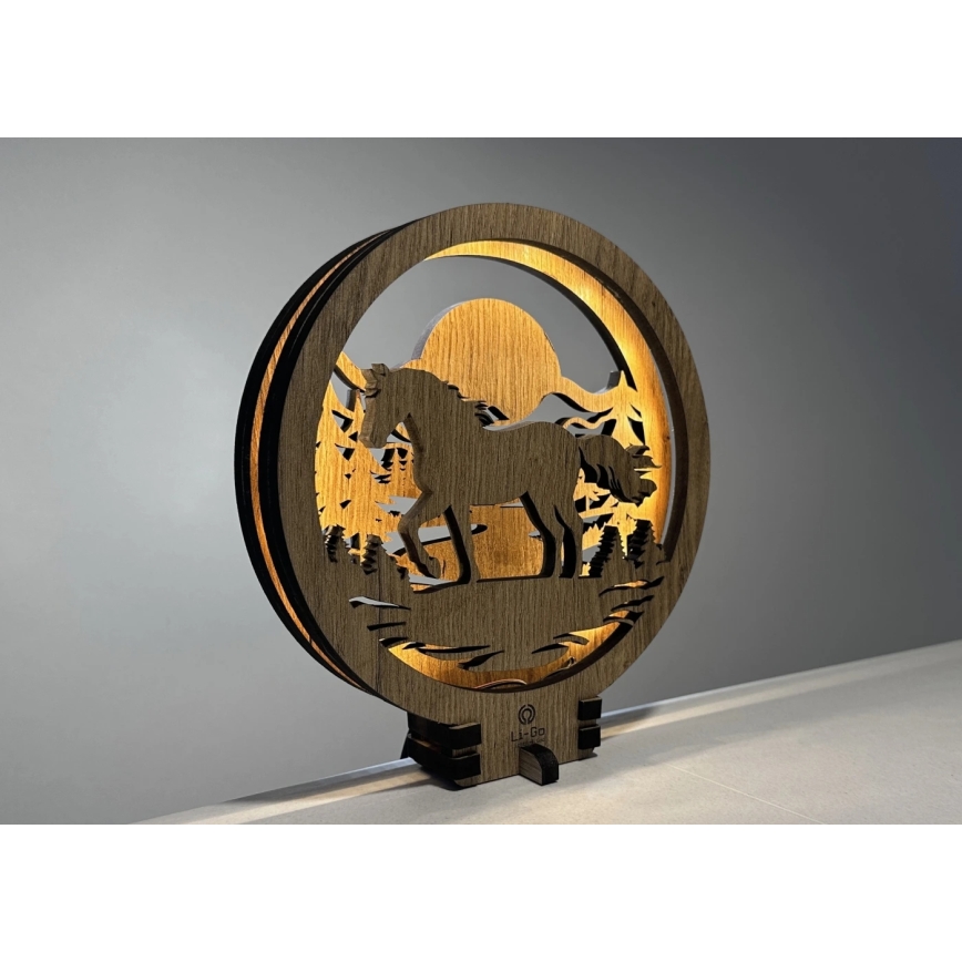 Li-Go 23598/DUB2 - Dimmbare LED-Tischdekoration LED/12W/230V 20x22 cm Eiche/Pferd