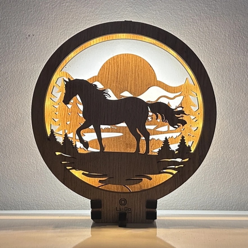 Li-Go 23598/DUB2 - Dimmbare LED-Tischdekoration LED/12W/230V 20x22 cm Eiche/Pferd