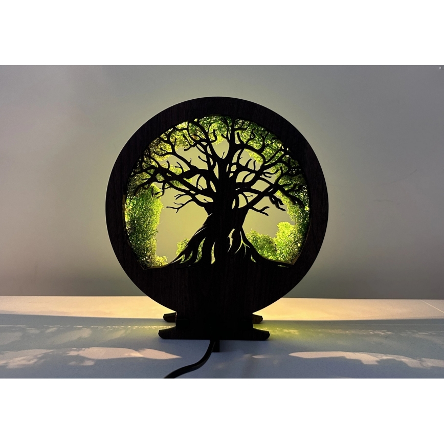 Li-Go 23604/DUB2 - Dimmbare LED-Tischdekoration LED/12W/230V 20x22 cm Eiche/Moos und Baum