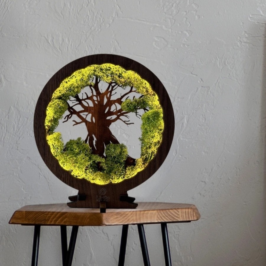 Li-Go 23604/DUB2 - Dimmbare LED-Tischdekoration LED/12W/230V 20x22 cm Eiche/Moos und Baum