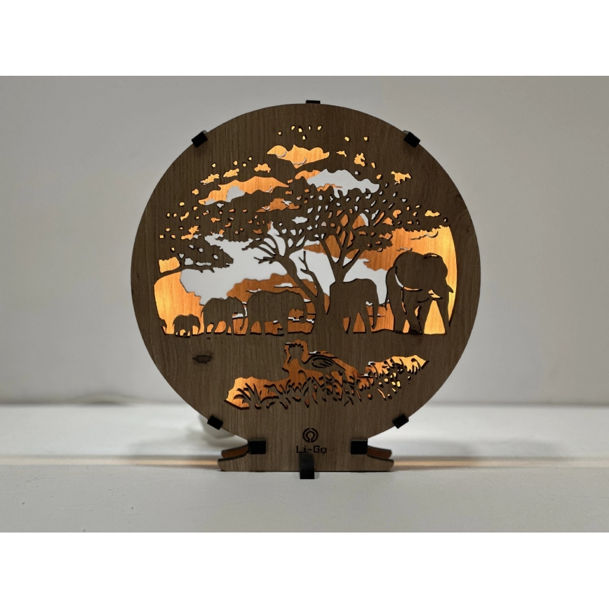 Li-Go 23610/DUB2 - LED-dimmbare Tischdekoration LED/12W/230V 20x22 cm Eiche/Elefanten