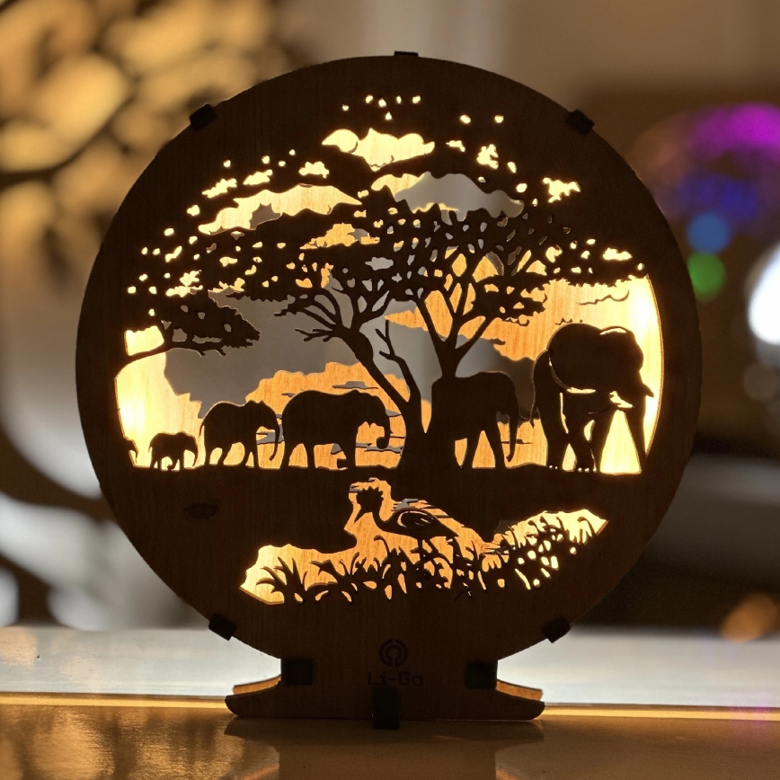 Li-Go 23610/DUB2 - LED-dimmbare Tischdekoration LED/12W/230V 20x22 cm Eiche/Elefanten