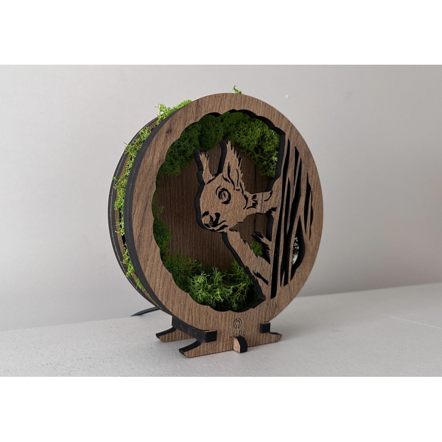 Li-Go 23625/DUB2 - Dimmbare LED-Tischdekoration LED/12W/230V 20x22 cm Eiche/Moos-Eichhörnchen