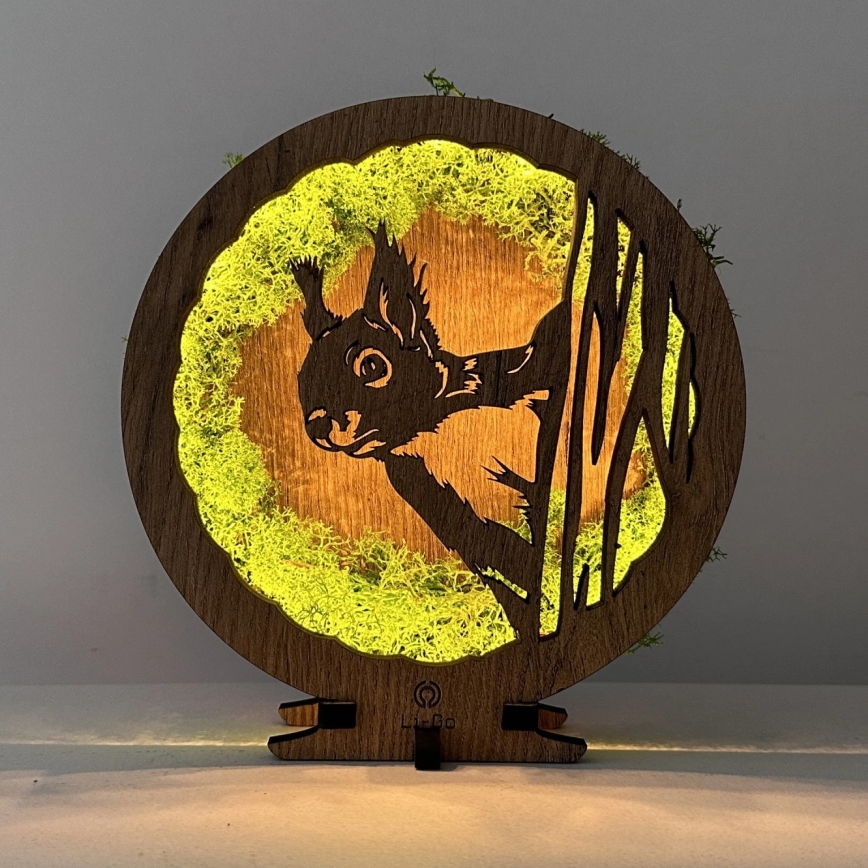 Li-Go 23625/DUB2 - Dimmbare LED-Tischdekoration LED/12W/230V 20x22 cm Eiche/Moos-Eichhörnchen