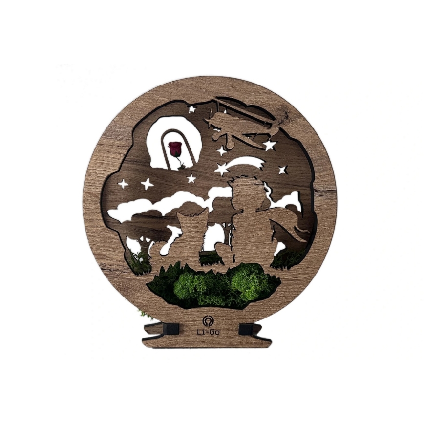 Li-Go 23634/DUB2 - Dimmbares LED-Tischlicht LED/12W/230V 20x22 cm Eiche/Der kleine Prinz mit der Rose