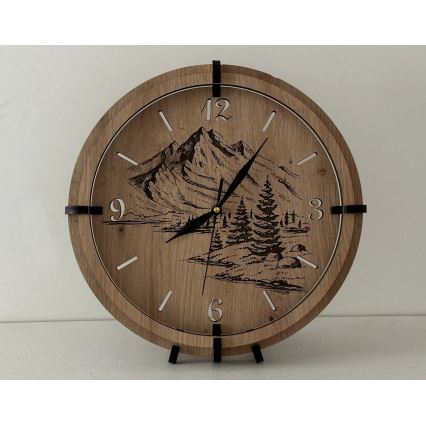 Li-Go 23697/DUB/BAT2 - LED-dimmbare Uhr mit Bewegungssensor, LED/10W/5V, 20000 mAh + 1x AA, Ø 32 cm, Eiche/Berge