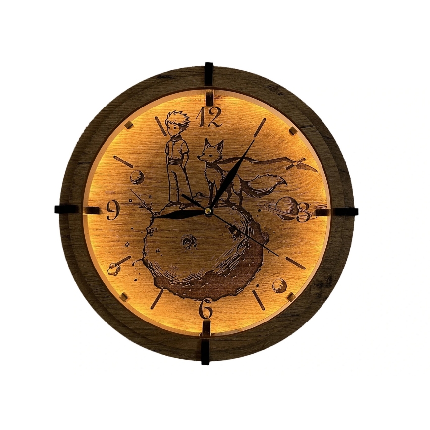 Li-Go 23712/DUB/BAT2 - LED-dimmbare Uhr mit Bewegungssensor LED/10W/5V 20000 mAh + 1xAA Ø 32 cm Eiche/Der kleine Prinz