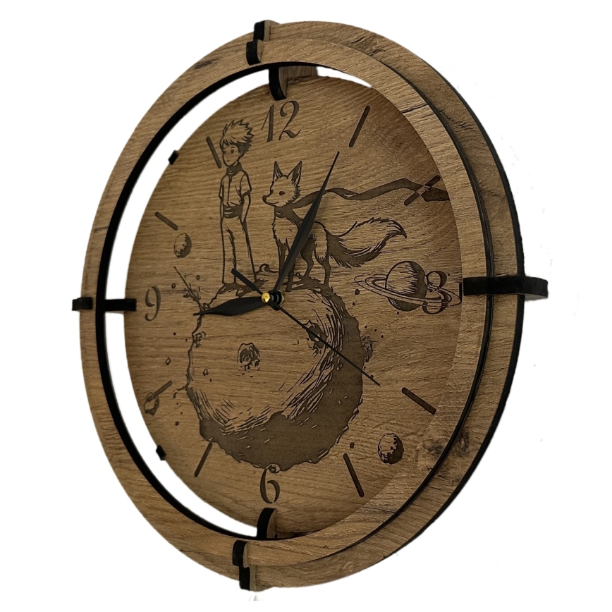 Li-Go 23712/DUB/BAT2 - LED-dimmbare Uhr mit Bewegungssensor LED/10W/5V 20000 mAh + 1xAA Ø 32 cm Eiche/Der kleine Prinz