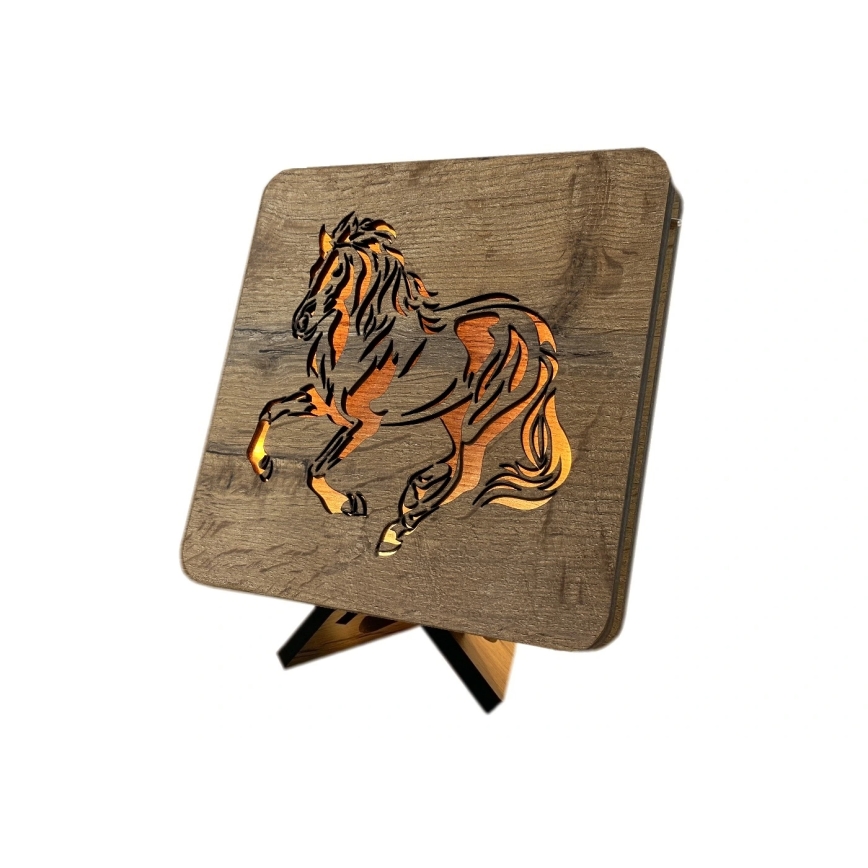 Li-Go 4070/DUB2 - LED-Tischdekoration LED/12W/230V 19x19 cm Eiche/Pferd