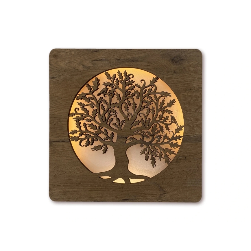 Li-Go 5275/DUB2 - Dimmbare LED-Uhr LED/10W/5V 20000 mAh 42x42 cm Eiche / Eiche im Kreis + Fernbedienung