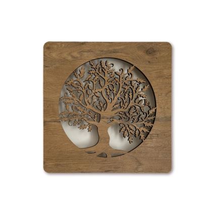 Li-Go 5275/DUB2 - Dimmbare LED-Uhr LED/10W/5V 20000 mAh 42x42 cm Eiche / Eiche im Kreis + Fernbedienung