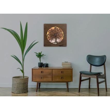 Li-Go 5652/DUB2 - Dimmbare LED-Uhr LED/10W/5V 20000 mAh 42x42 cm Eiche/Eiche im Kreis + Fernbedienung