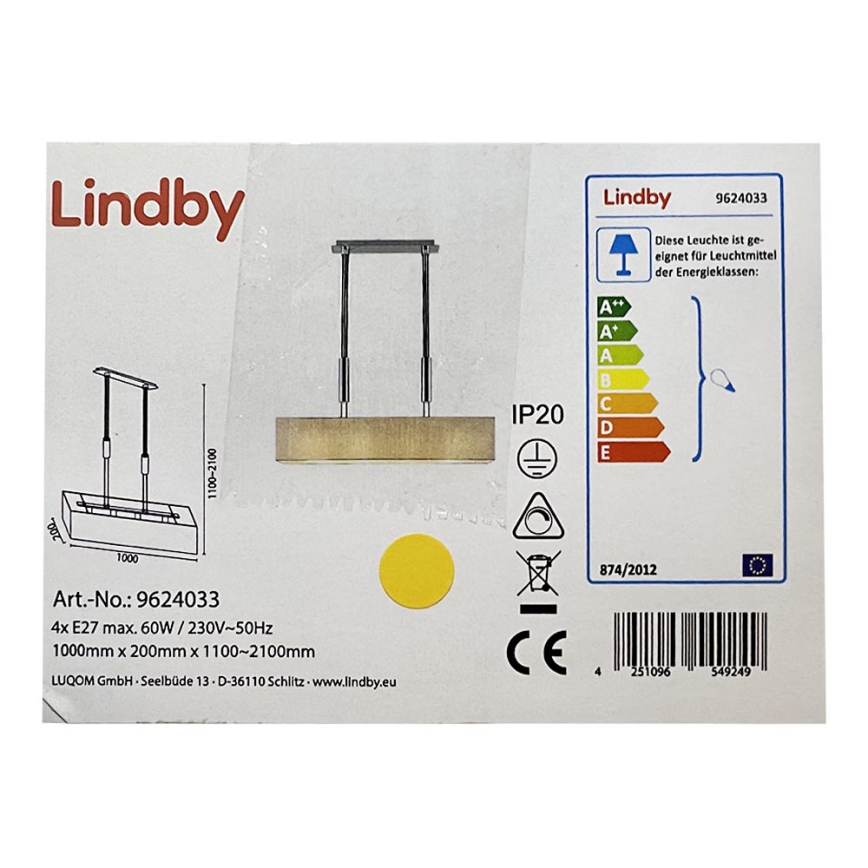 Lindby - Hängeleuchte an Kabel MARIAT 4xE27/60W/230V