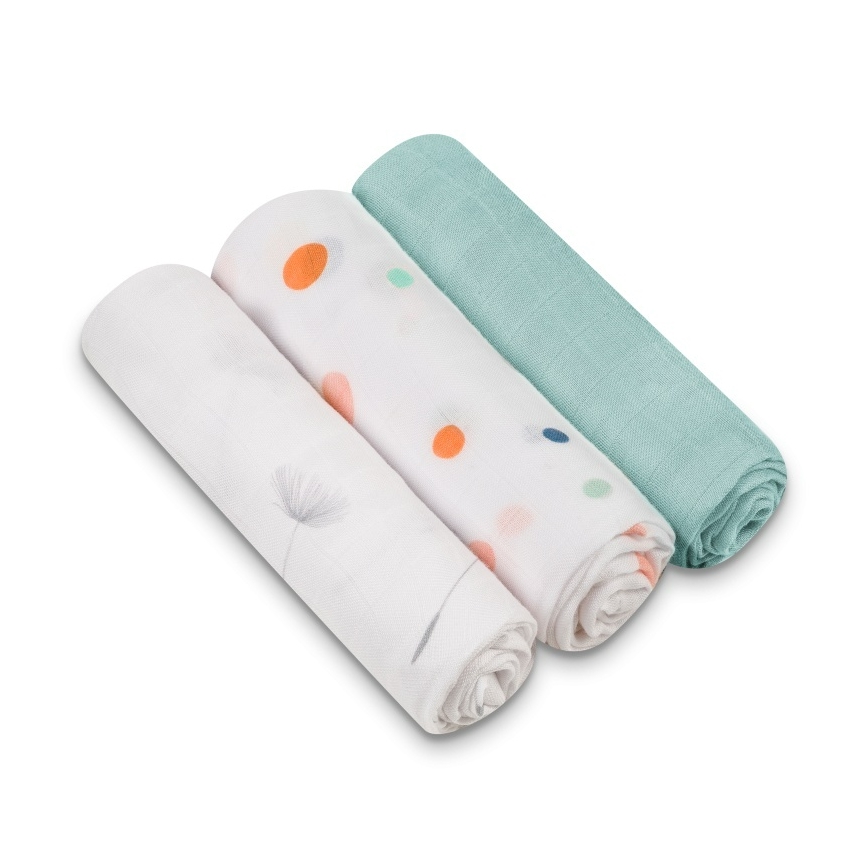 Lionelo - 3er-Set Bambus-Mullwindeln BAMBUS-SET 70x70 cm mit Punkten