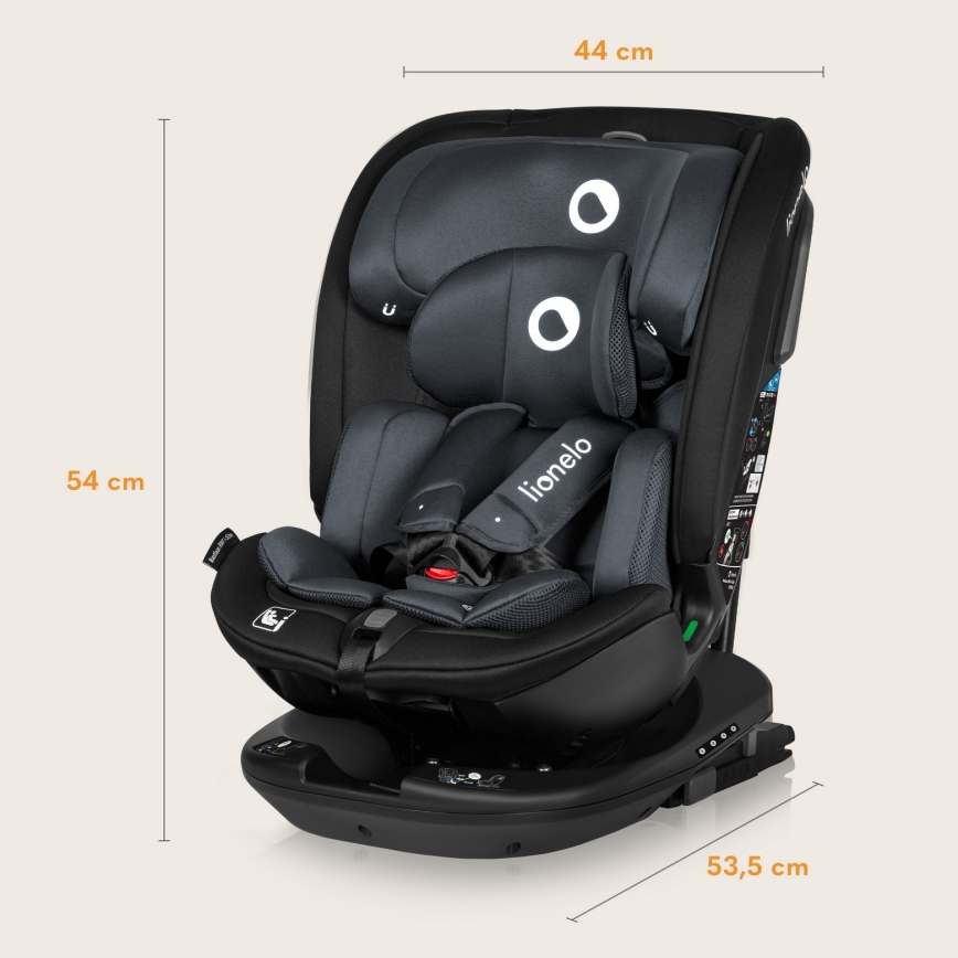 Lionelo - Autokindersitz mit drehbarer Basis BASTIAAN i-Size 40-150 cm Grey Stone