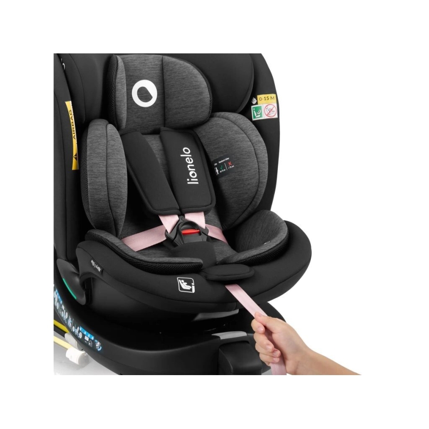 Lionelo - Kindersitz mit Basis, drehbar NAVY i-Size 40-150 cm schwarz/rosa