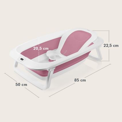 Lionelo - Faltbare Baby-Badewanne mit Thermometer BABY BUBBLE 2x LR44 Magnolienrosa