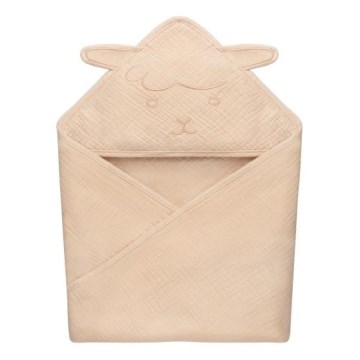 Lionelo - Kinder-Musselin-Kapuzenbadetuch Beige Cappuccino