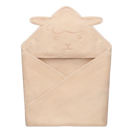 Lionelo - Kinder-Musselin-Kapuzenbadetuch Beige Cappuccino
