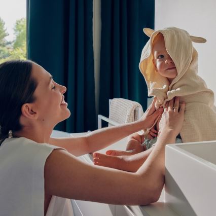 Lionelo - Kinder-Musselin-Kapuzenbadetuch Beige Cappuccino